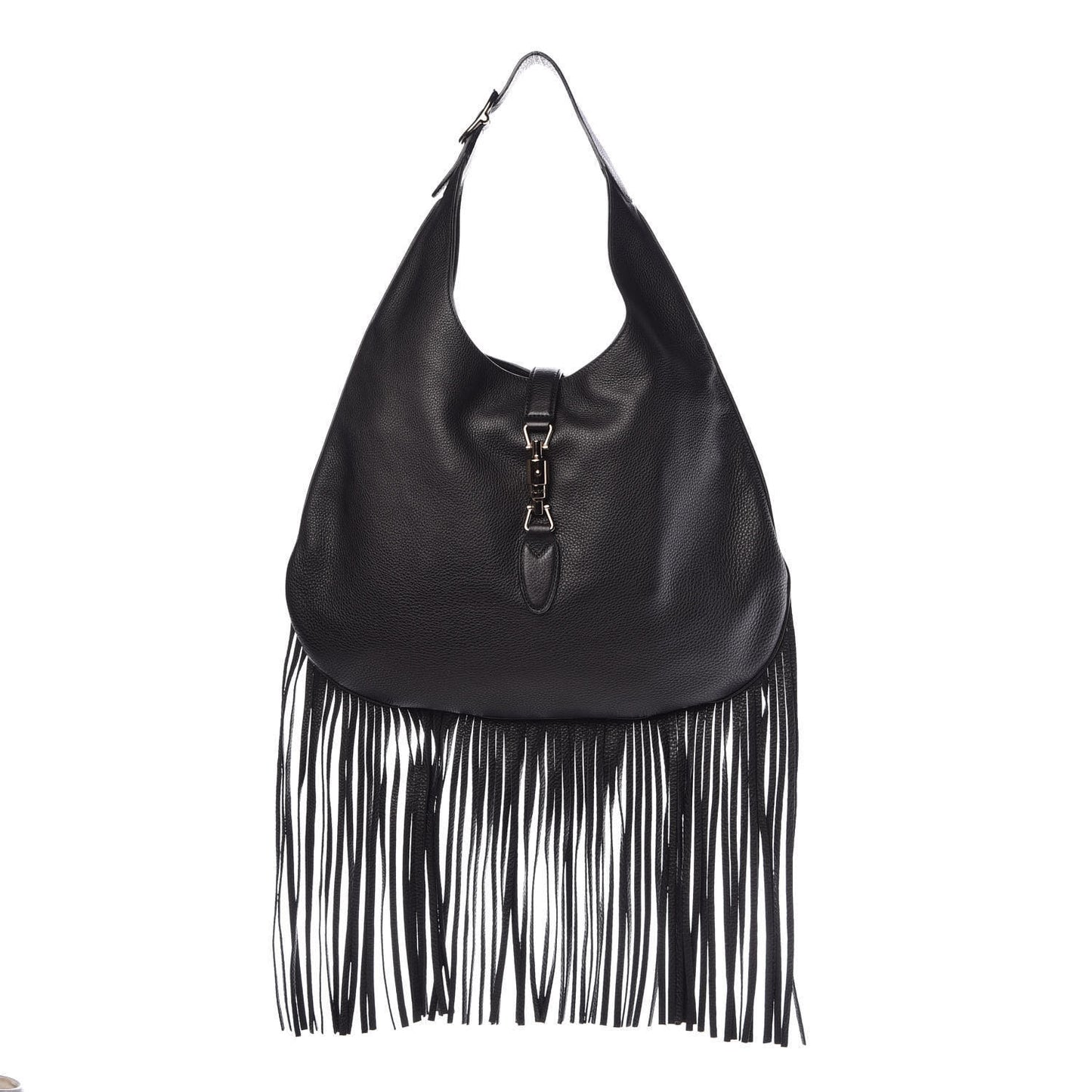 Calfskin Large New Jackie Nouveau Fringe Hobo Black
