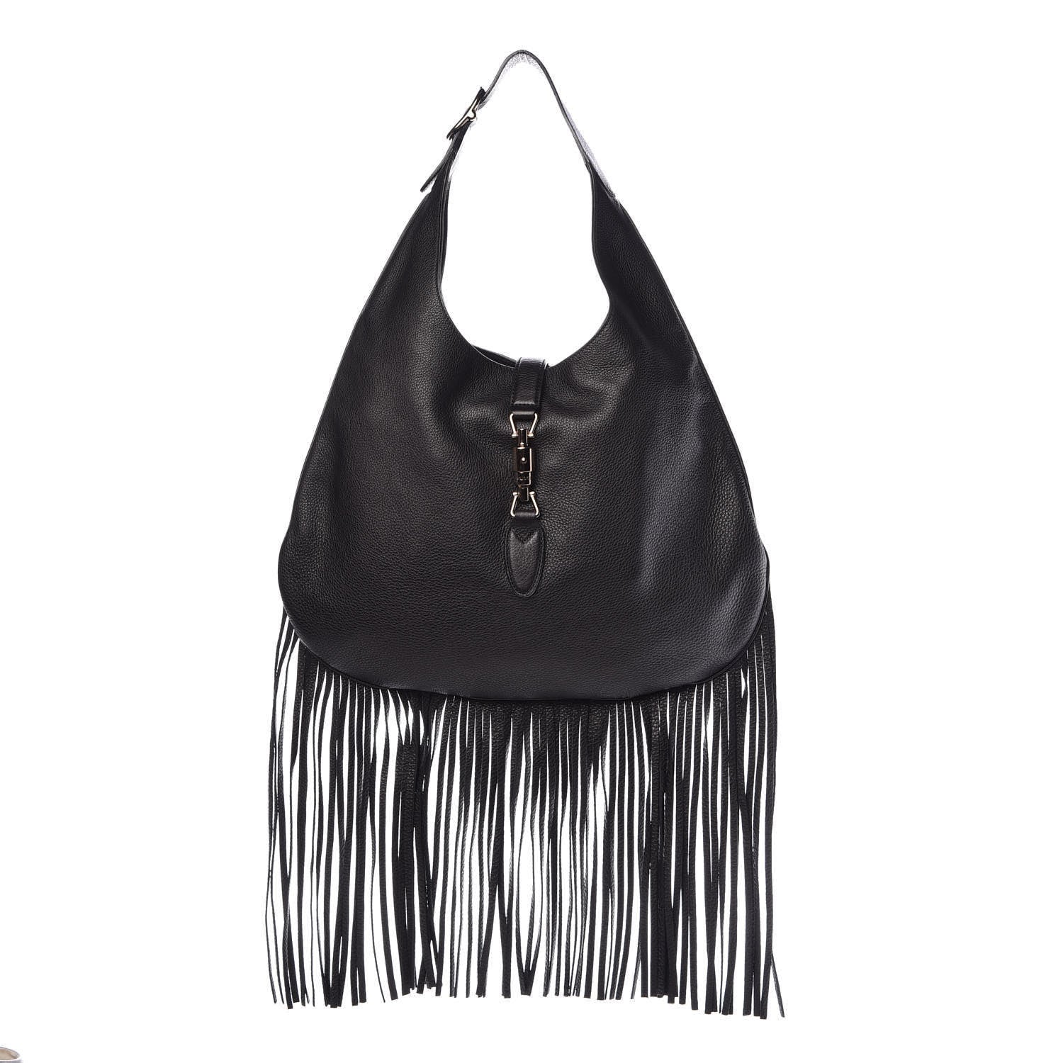 Gucci Calfskin Large New Jackie Nouveau Fringe Hobo Black 1 of 7