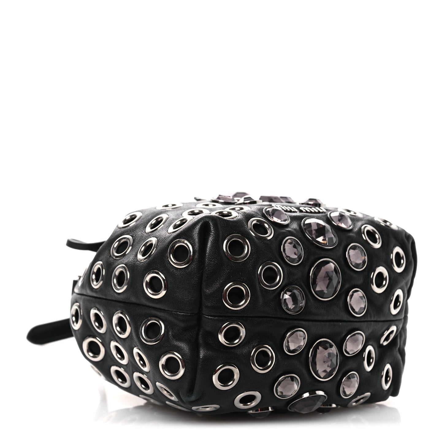 Nappa Jeweled Grommet Starlight Bucket Bag Black