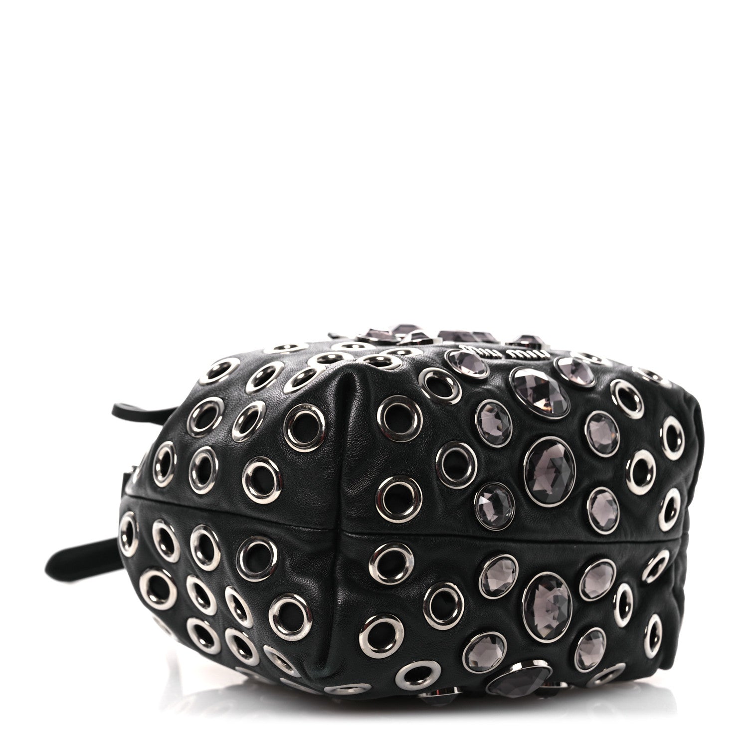 Miu Miu Nappa Jeweled Grommet Starlight Bucket Bag Black 10 of 15
