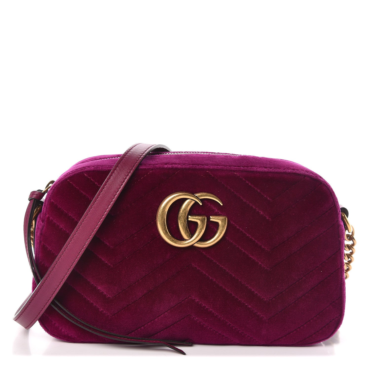 Gucci Velvet Matelasse Small GG Marmont Chain Shoulder Bag Fuchsia Violet Cyclamen 2 of 11