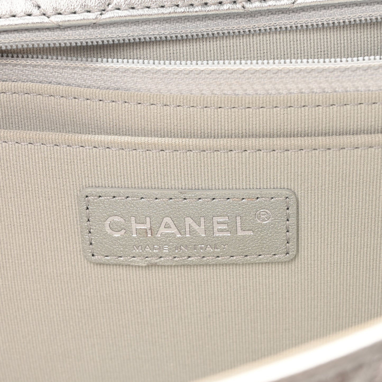 Metallic Lambskin Quilted XXL Travel Flap Bag Silver