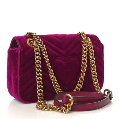 Gucci Velvet Matelasse Mini GG Marmont Shoulder Bag Fuchsia Violet Cyclamen 3 of 10