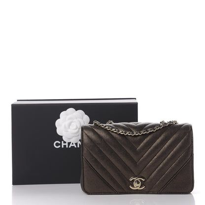 Chanel Metallic Caviar Chevron Quilted Mini Statement Flap Bronze 13 of 13