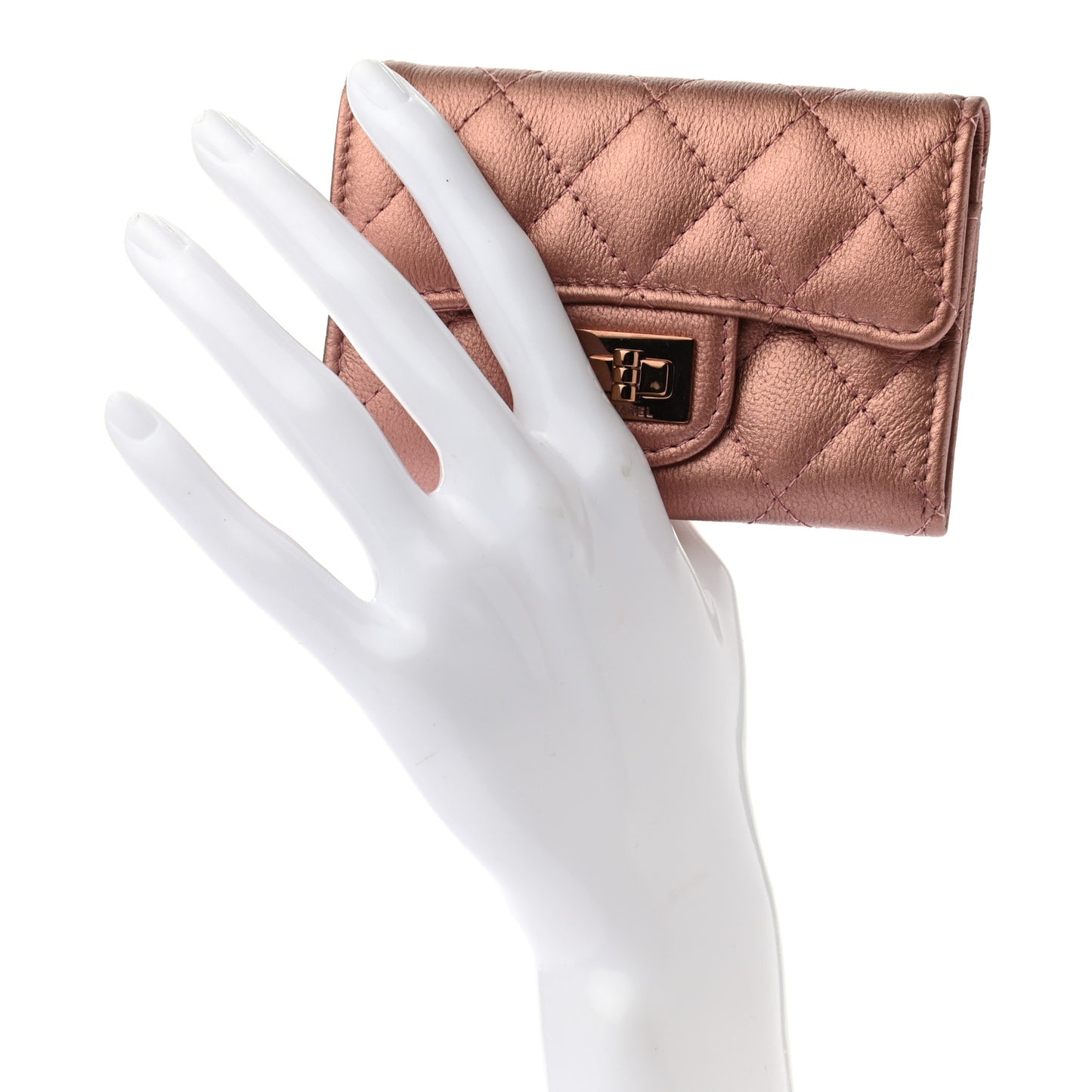 Metallic Calfskin Quilted Reissue Flap Card Holder Copper Pink