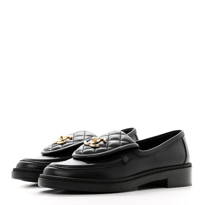 Chanel Lambskin Quilted CC Turnlock Loafers 37.5 Black 3 of 9