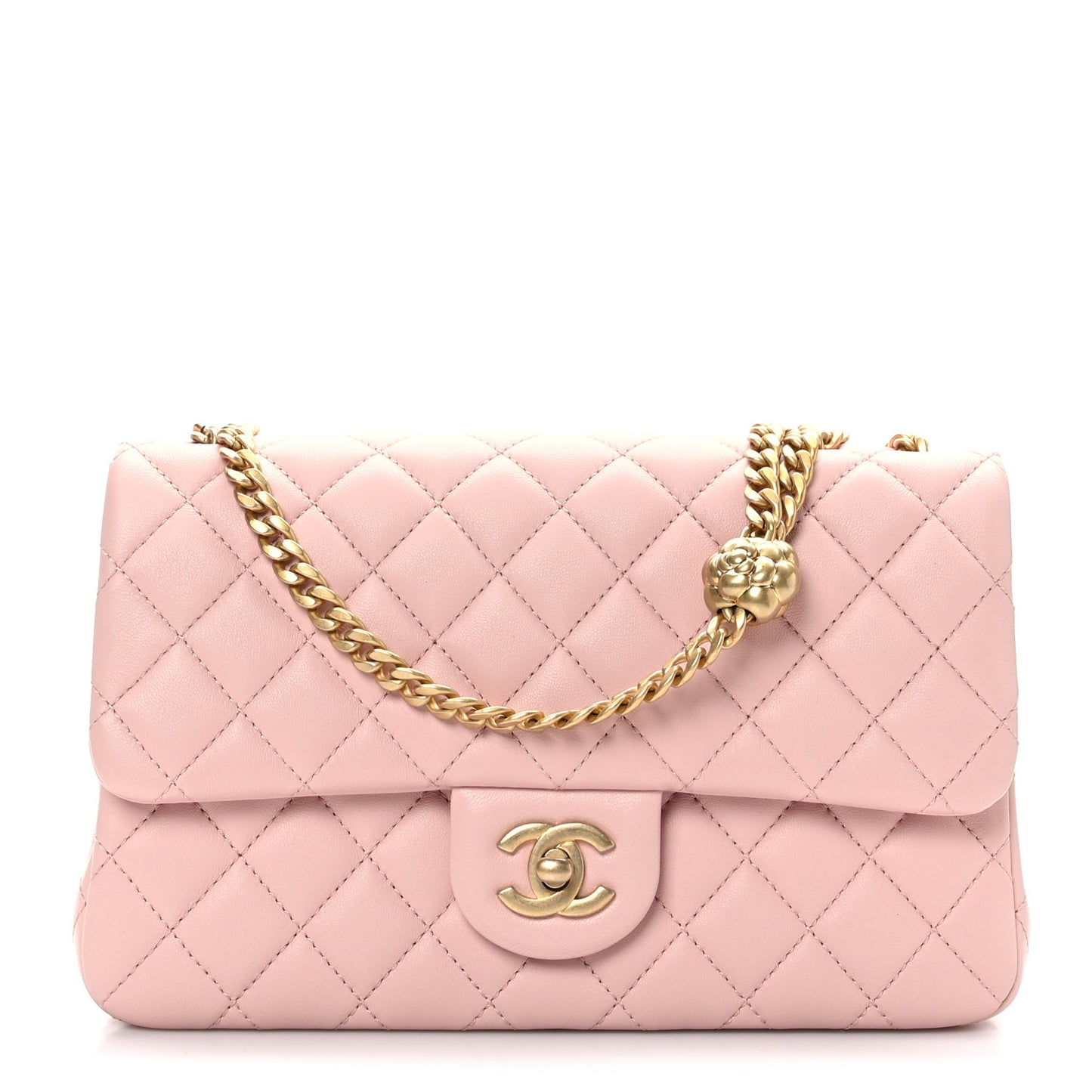 Lambskin Quilted Small Sweet Camellia Flap Light Pink
