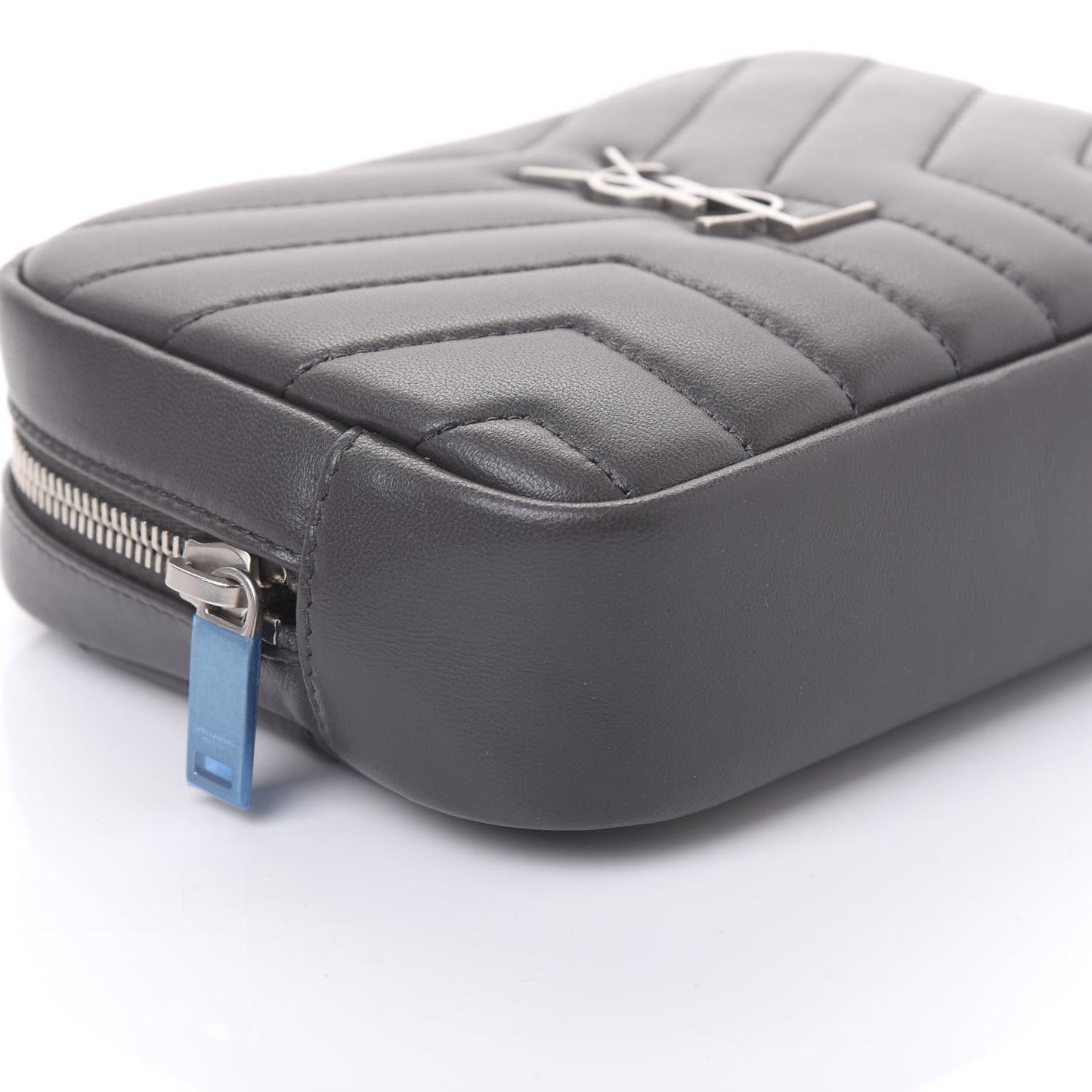 Lambskin Y Quilted Monogram Loulou Cosmetic Case Asphalt Grey
