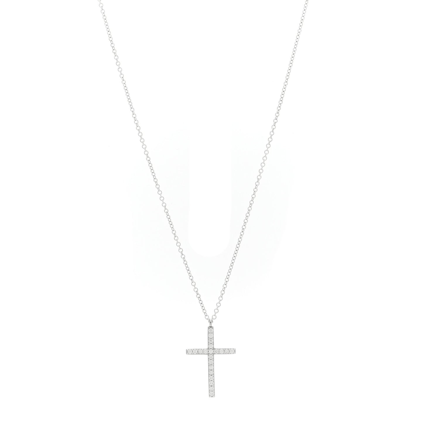 18K White Gold Diamond Medium Metro Cross Pendant Necklace