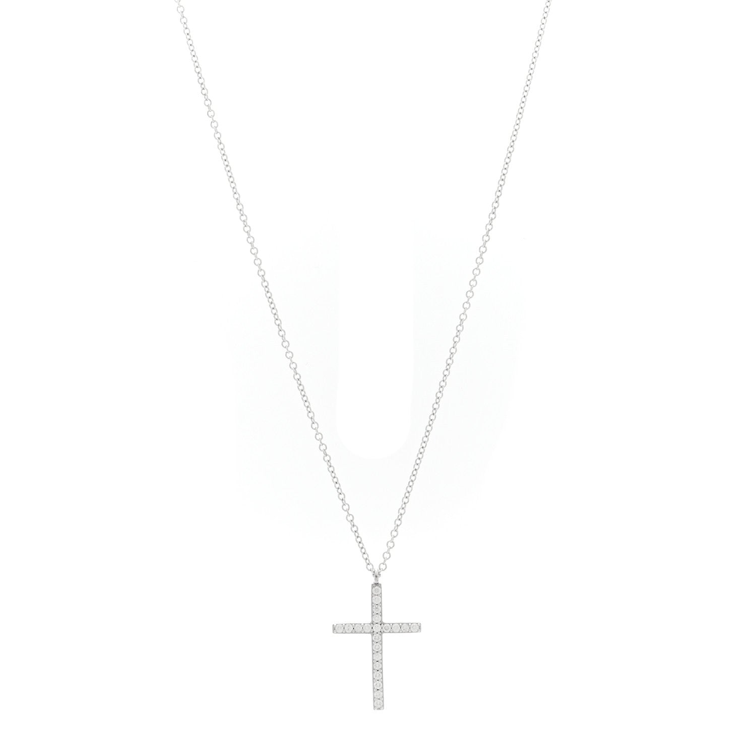 Tiffany 18K White Gold Diamond Medium Metro Cross Pendant Necklace 1 of 5