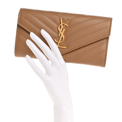 Saint Laurent Grain De Poudre Matelasse Chevron Monogram Flap Wallet Cork 2 of 12