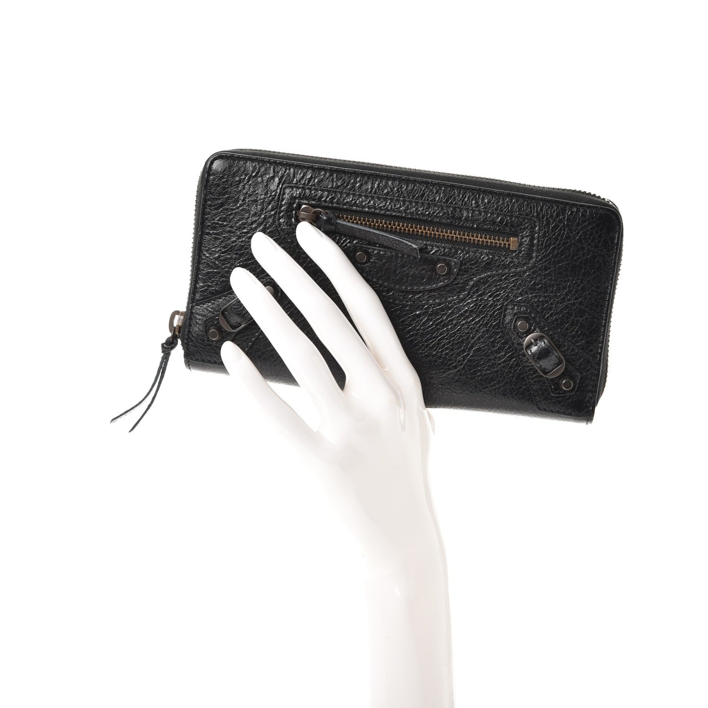 Agneau Classic Silver Hardware Continental Zip Around Wallet Black