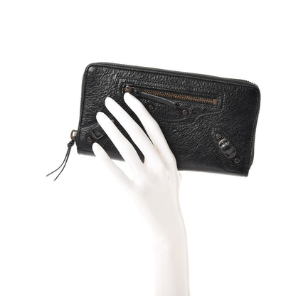 Balenciaga Agneau Classic Silver Hardware Continental Zip Around Wallet Black 2 of 8