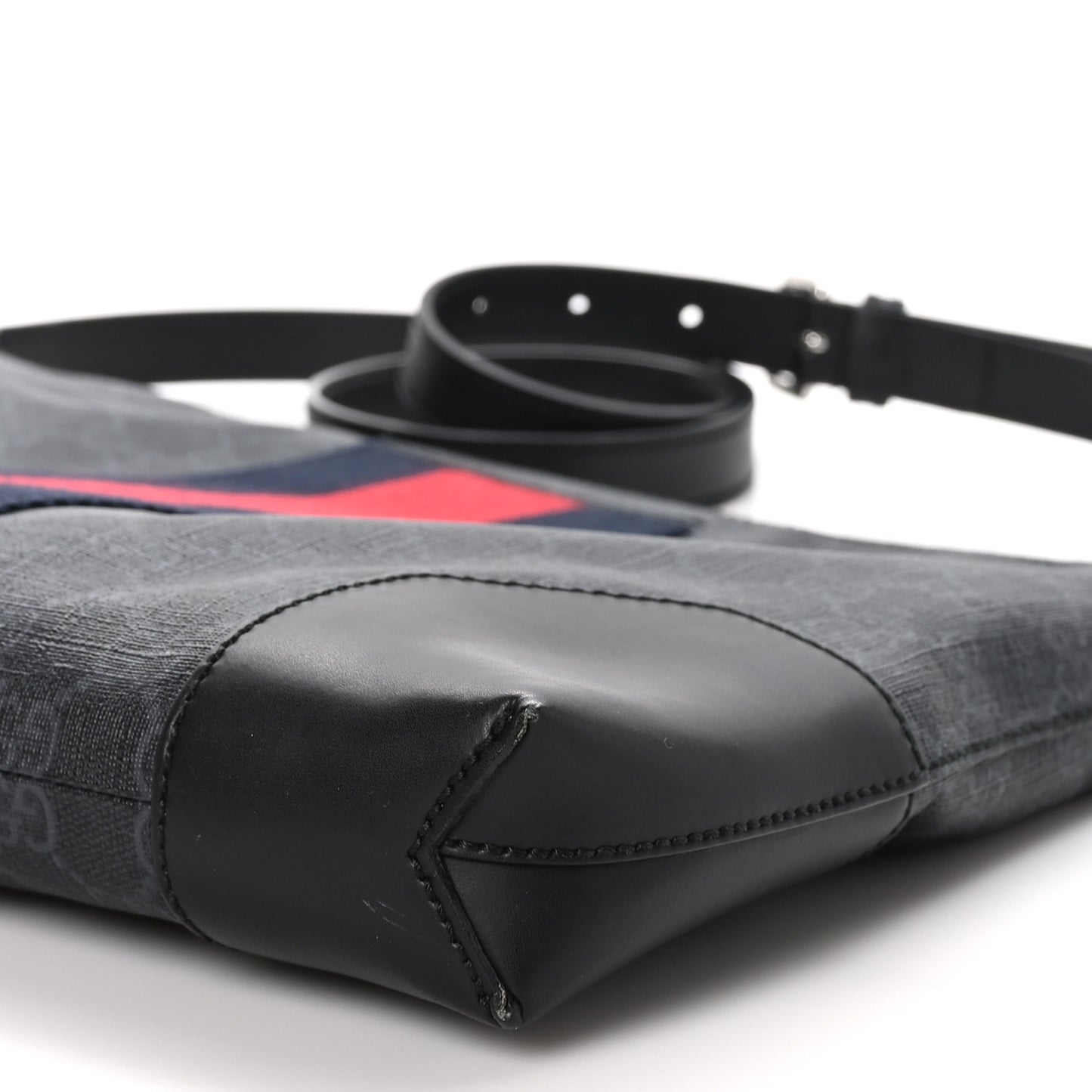 Soft GG Supreme Monogram Appia Calfskin Web East West Messenger Bag Black Grey