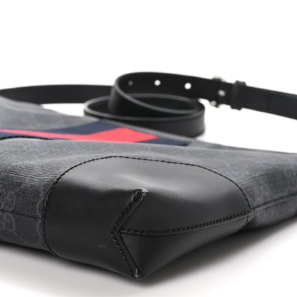 Gucci Soft GG Supreme Monogram Appia Calfskin Web East West Messenger Bag Black Grey 10 of 12