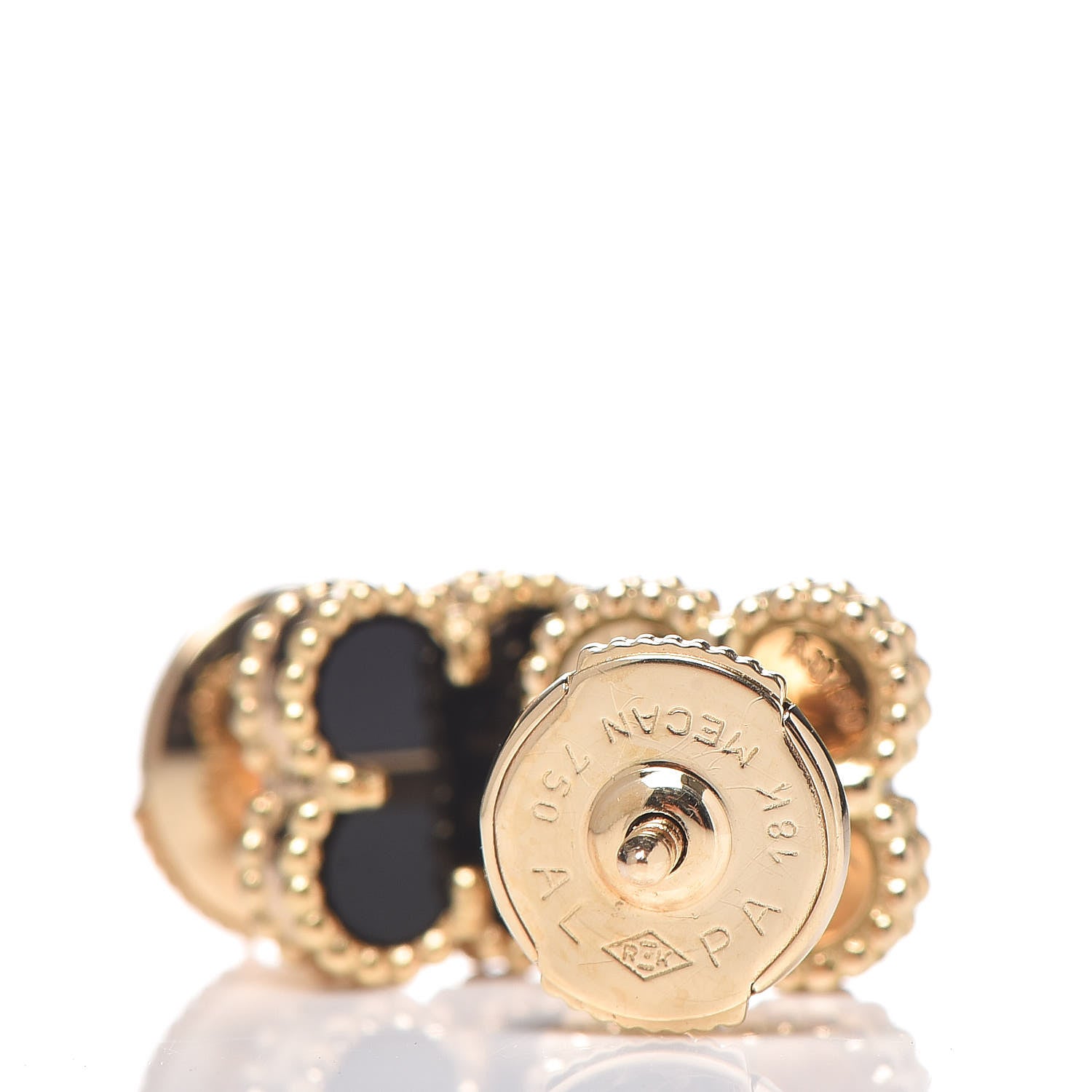 Van Cleef & Arpels 18K Yellow Gold Black Onyx Sweet Alhambra Earrings 4 of 5