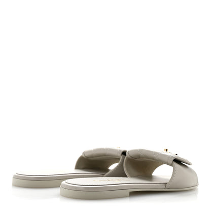 Chanel Lambskin Quilted Turnlock Flat Mules 38.5 Light Gray 5 of 10
