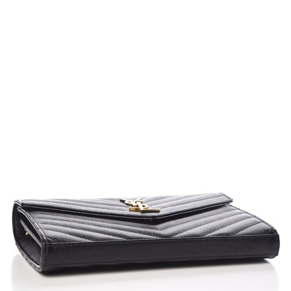 Saint Laurent Grain De Poudre Matelasse Chevron Monogram Chain Wallet Black 4 of 8