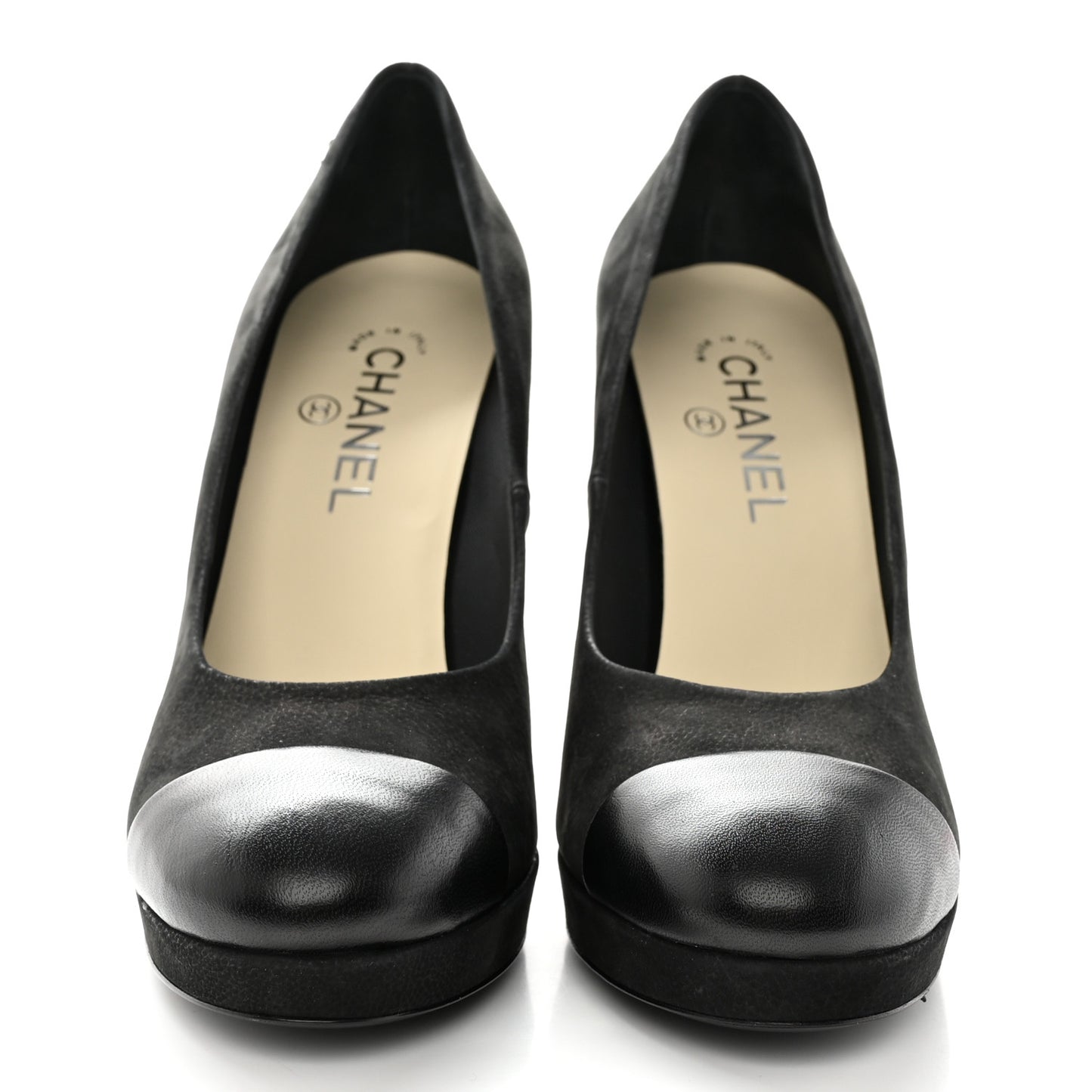 Suede Calfskin Cap Toe CC Pumps 39.5 Black