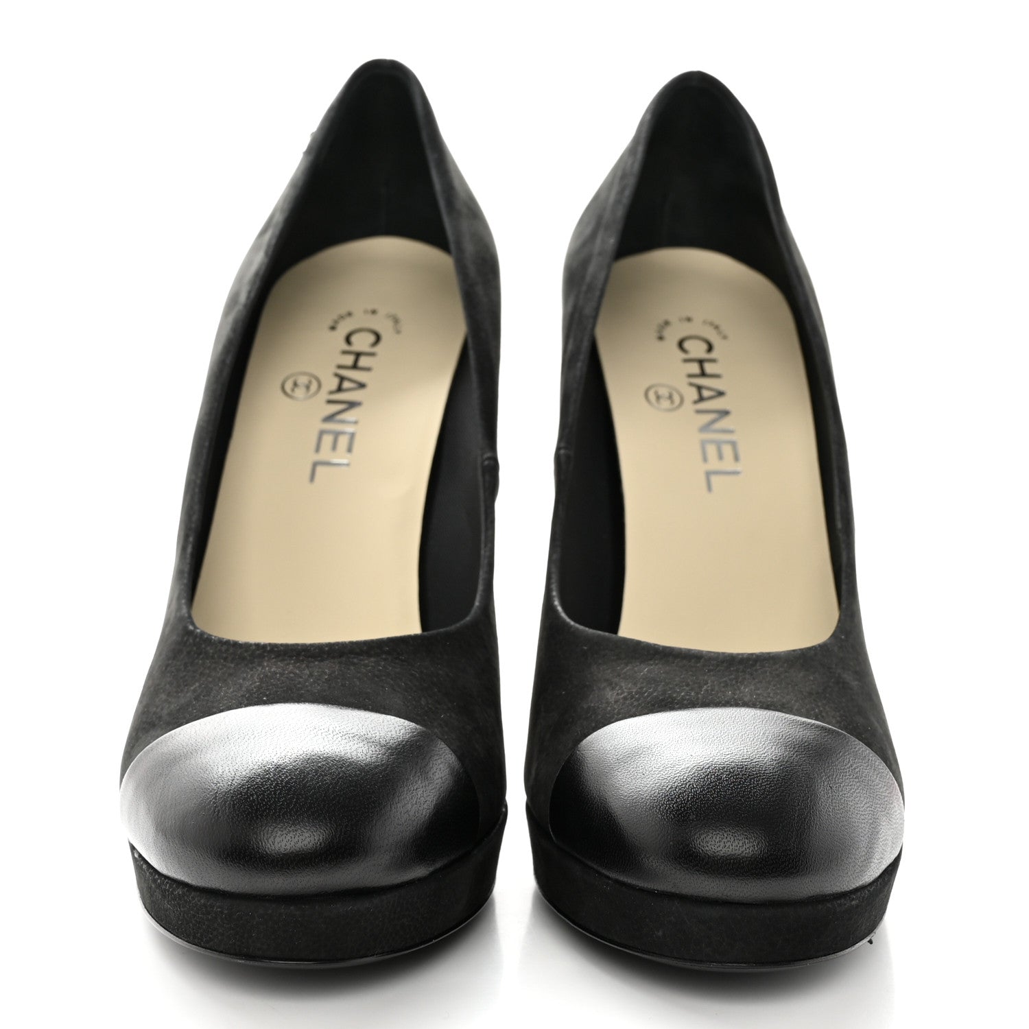 Chanel Suede Calfskin Cap Toe CC Pumps 39.5 Black 2 of 10
