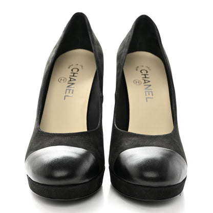 Chanel Suede Calfskin Cap Toe CC Pumps 39.5 Black 2 of 10