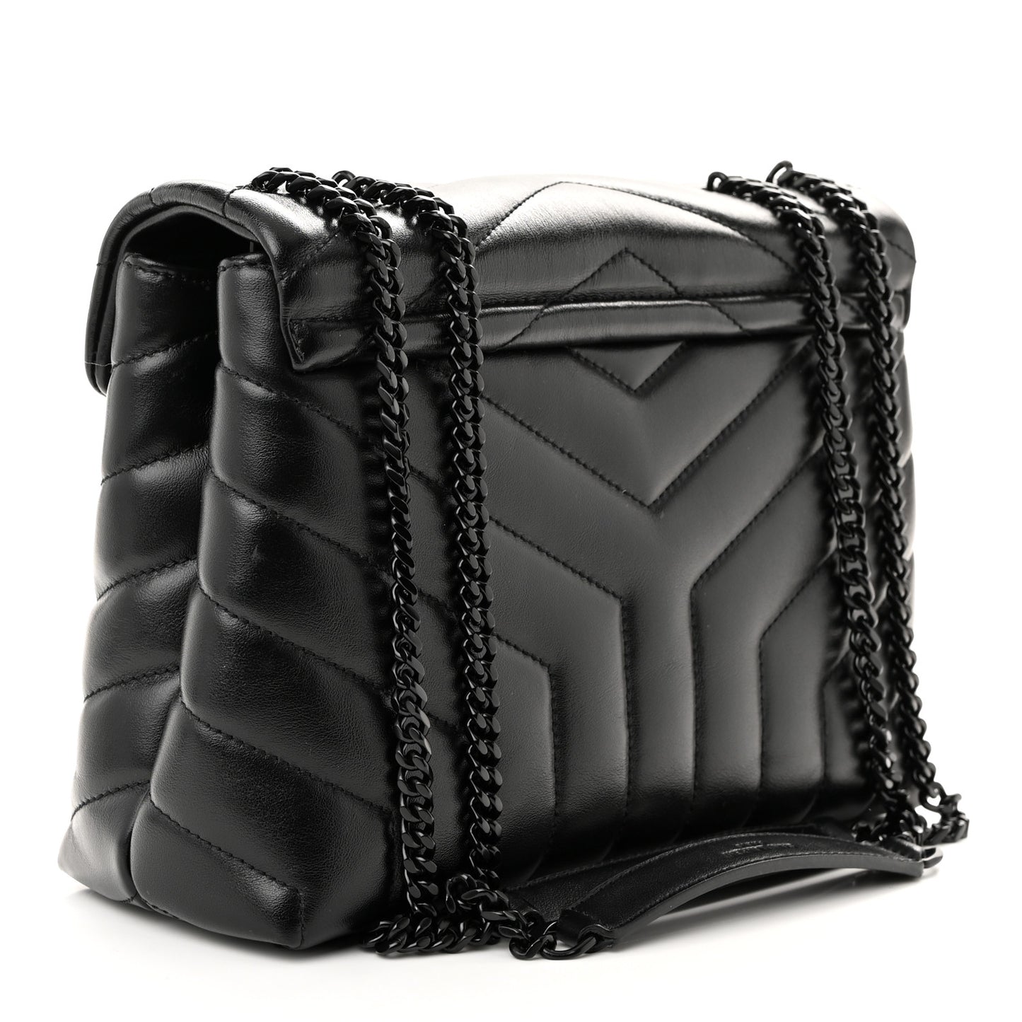 Calfskin Y Quilted Monogram Monochrome Small Loulou Chain Satchel Black