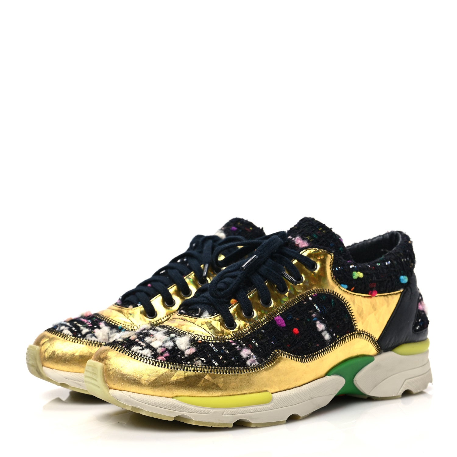Chanel Tweed Lambskin Runway Sneakers 36 Black Multicolor 3 of 6