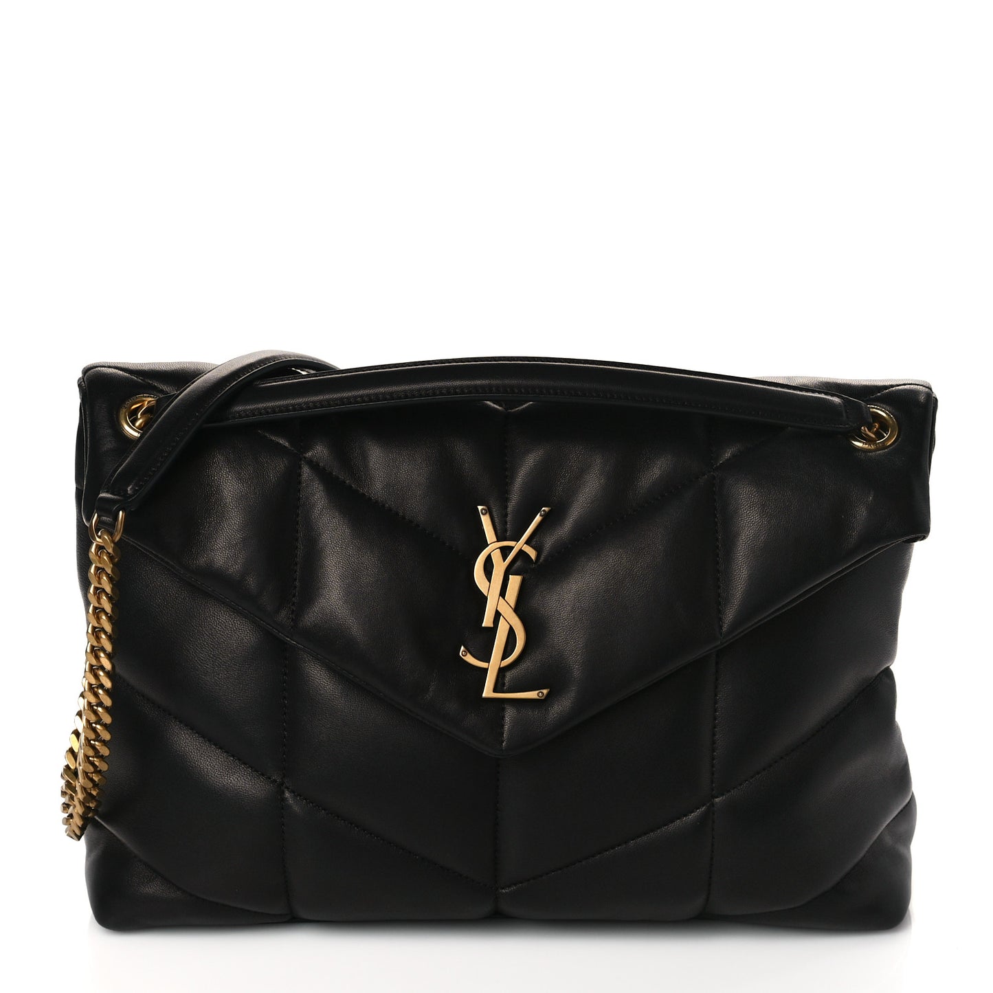 Lambskin Quilted Medium Loulou Puffer Monogram Chain Satchel Black
