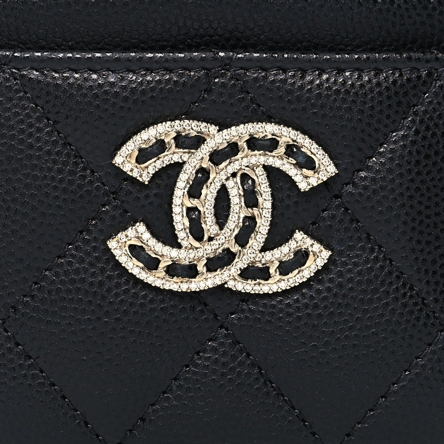 Caviar Quilted Crystal Card Holder Black