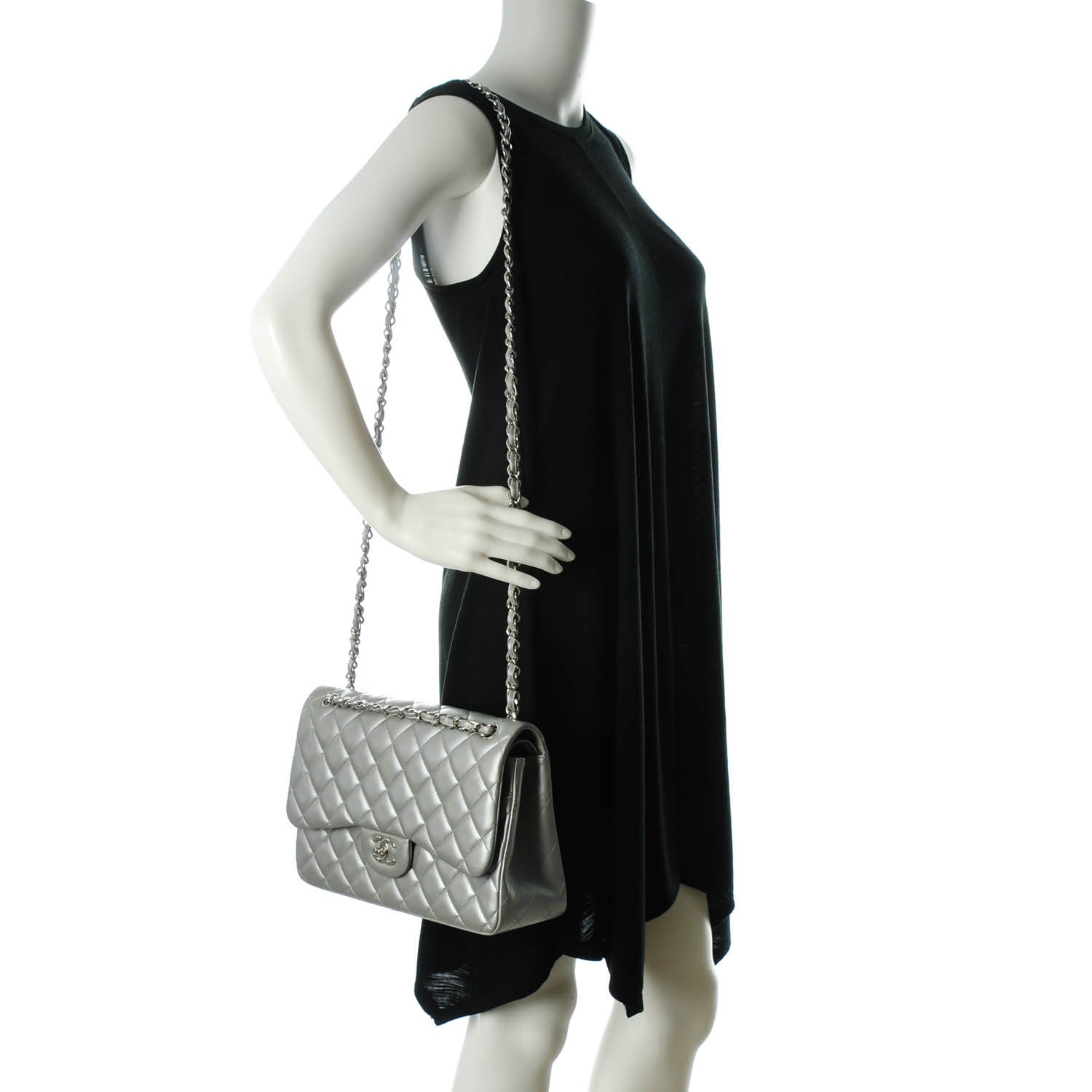 Chanel Metallic Lambskin Quilted Jumbo Double Flap Silver 2 of 8