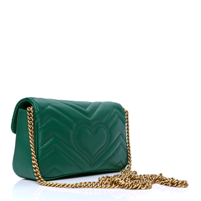 Gucci Calfskin Matelasse Super Mini GG Marmont Shoulder Bag Emerald Green 2 of 4