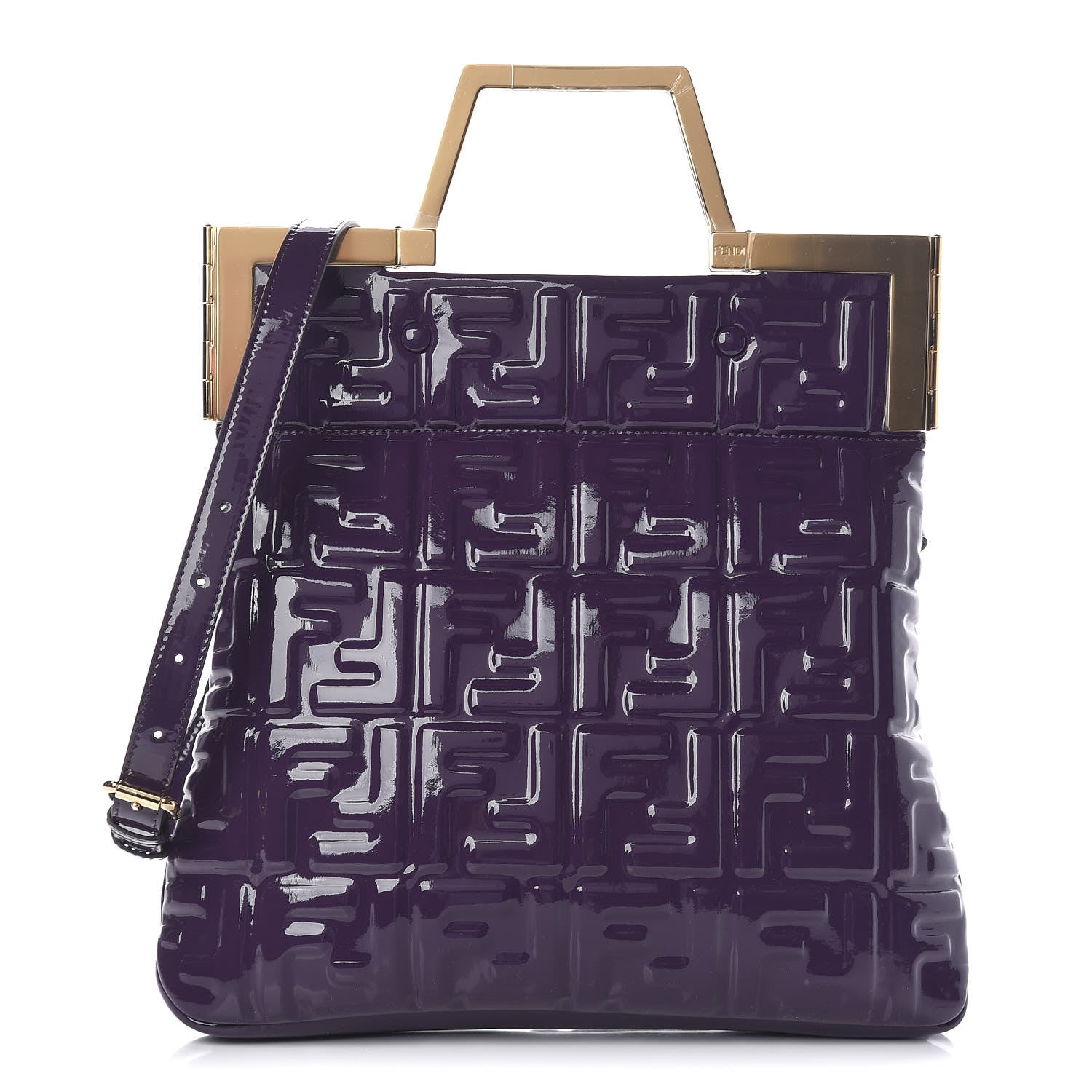 Fendi Patent FF 1974 Embossed Small Shopping Flap Bag Viola 1 of 9