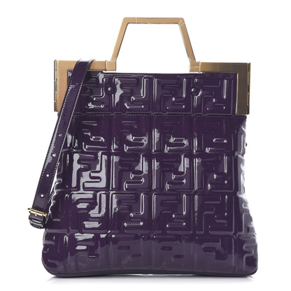 Fendi Patent FF 1974 Embossed Small Shopping Flap Bag Viola 1 of 9