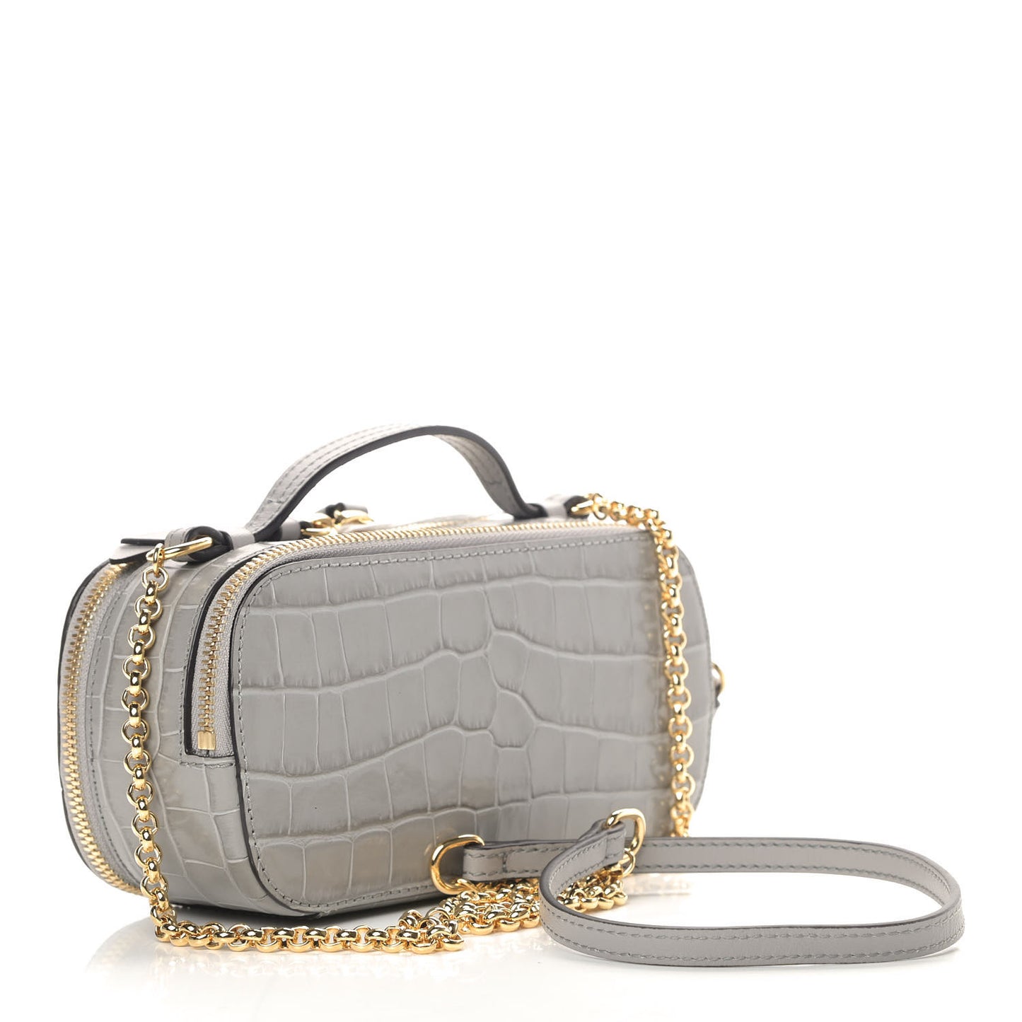 Calfskin Crocodile Embossed Mini C Vanity Bag Stormy Grey