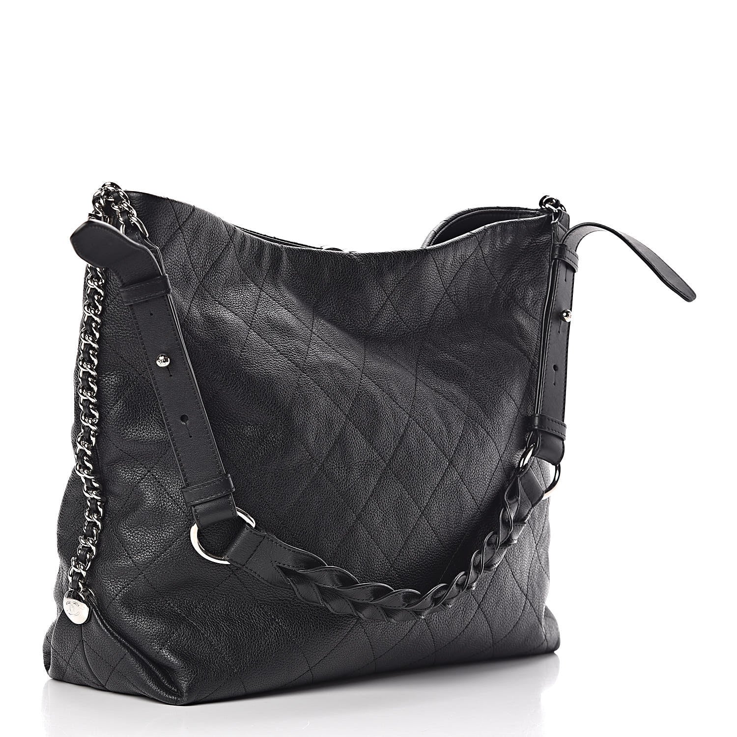 Chanel Grained Calfskin Stitched Medium Braided With Style Hobo Black 3 of 10