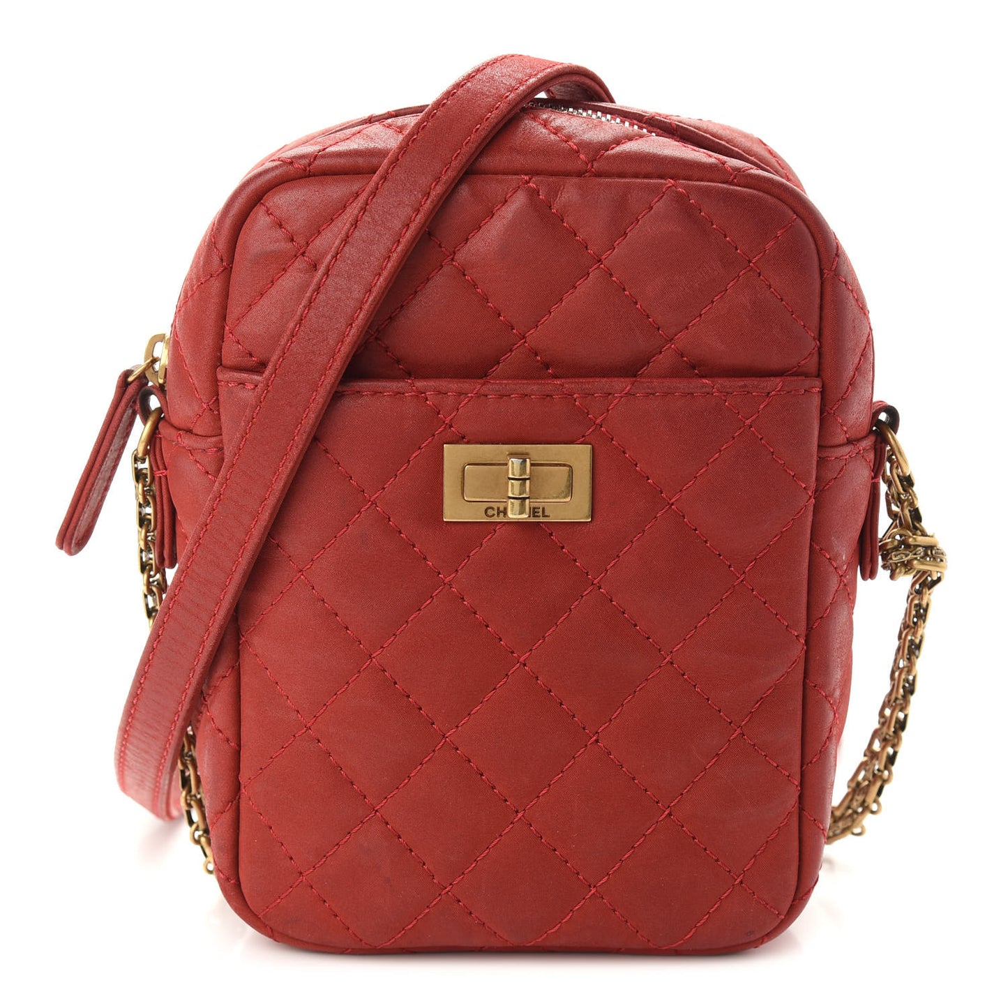 Iridescent Calfskin Quilted Reissue Camera Case Red