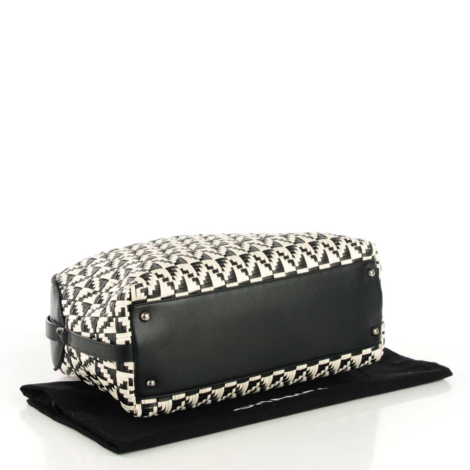 Chanel Calfskin Woven Bowling Bag Black White 4 of 7