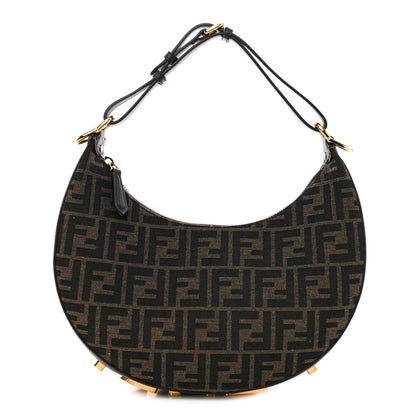 Fendi Fabric Jacquard Vitello Grace FF 1974 Small Fendigraphy Hobo Bag Tobacco Moro Ebano 1 of 9