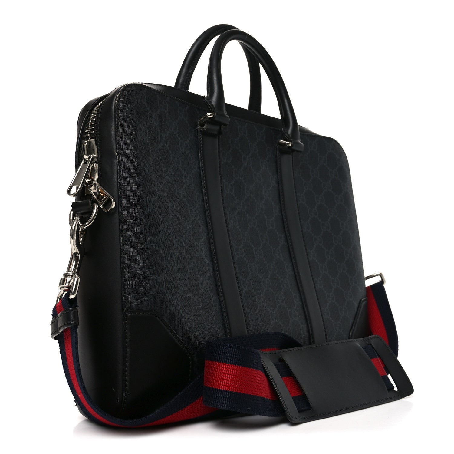Gucci GG Supreme Monogram Appia Calfskin Web Briefcase Black 3 of 10