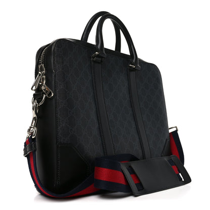 Gucci GG Supreme Monogram Appia Calfskin Web Briefcase Black 3 of 10
