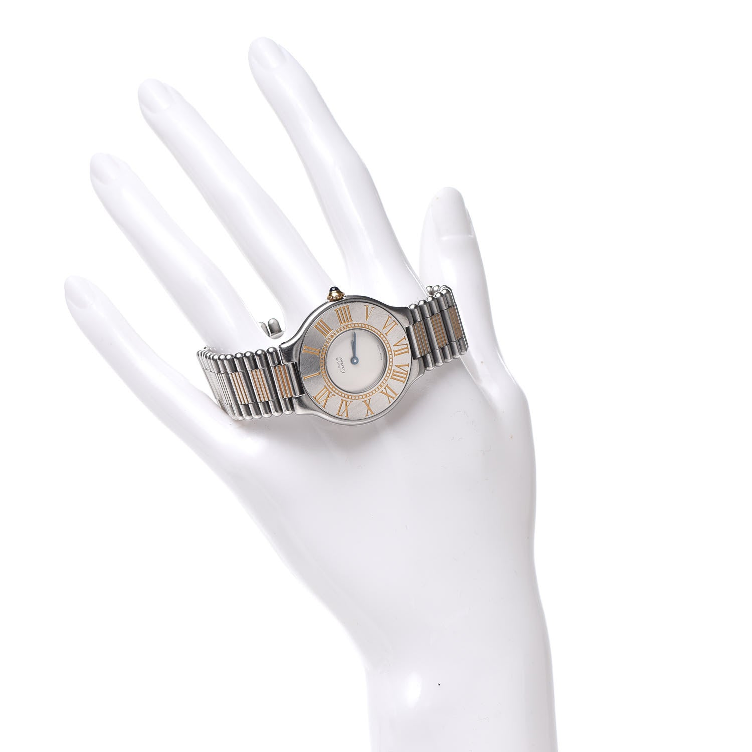 Cartier Stainless Steel 18K Yellow Gold 31mm Must De 21 Bullet Link Quartz Watch 2 of 6
