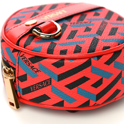 Versace Coated Canvas Calfskin La Greca Round Zip Pouch Blue Red 8 of 9