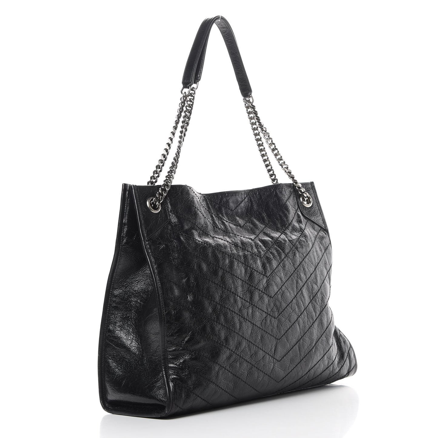 Crinkled Calfskin Matelasse Monogram Niki Shoulder Bag Black
