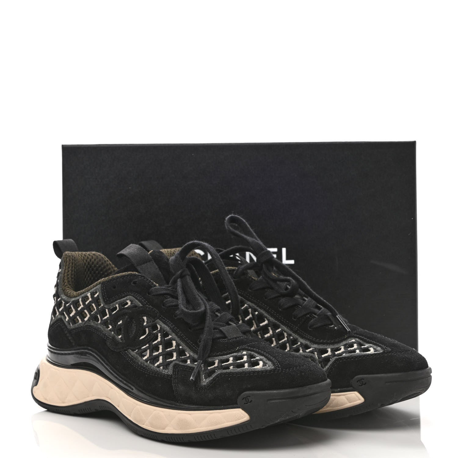 Chanel Suede Calfskin Embroidered CC Sneakers 39 Black Beige 9 of 9