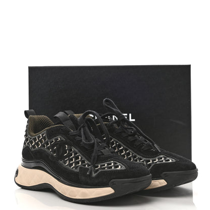 Chanel Suede Calfskin Embroidered CC Sneakers 39 Black Beige 9 of 9