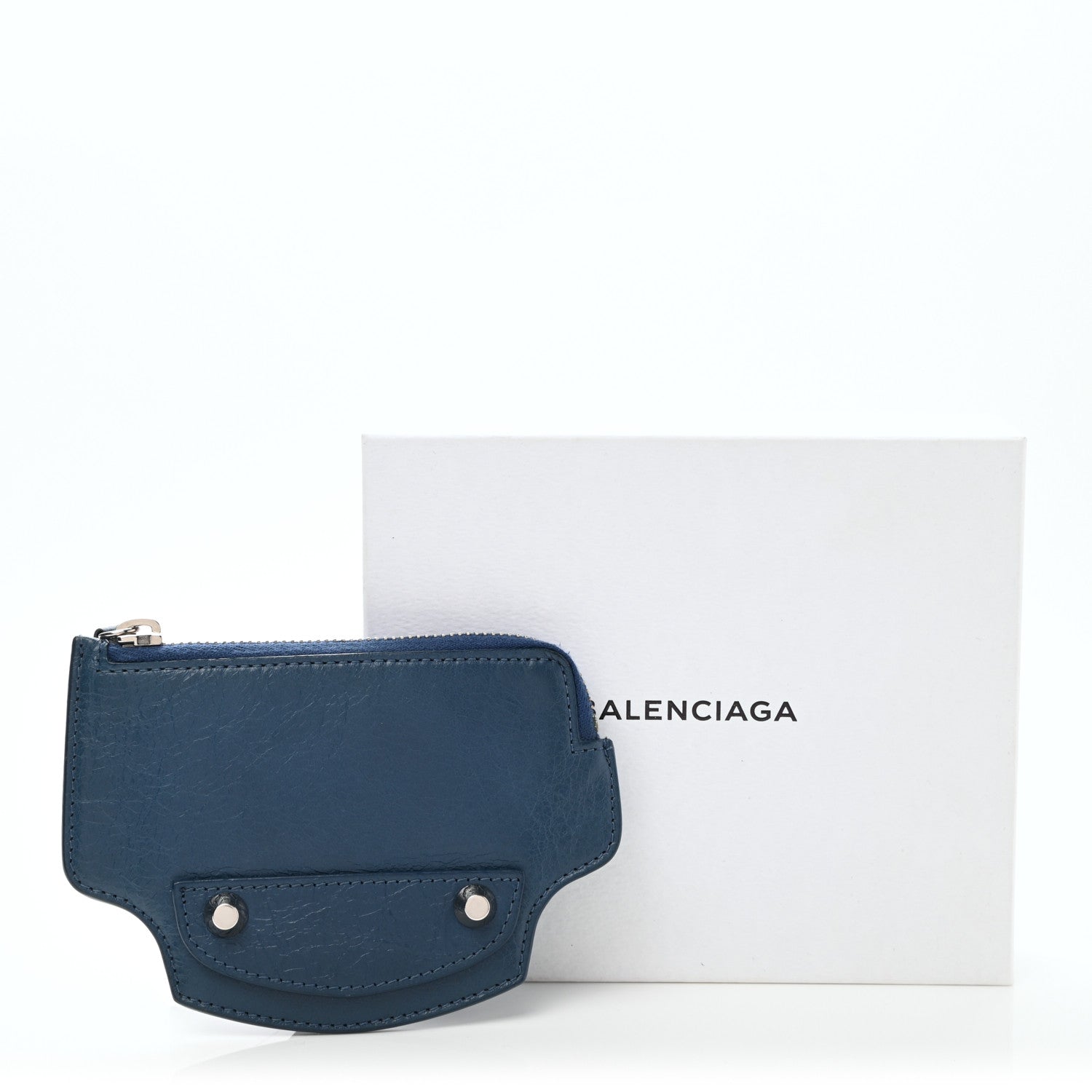 Balenciaga Agneau Silver Hardware Pouch Bleu Profond 8 of 8
