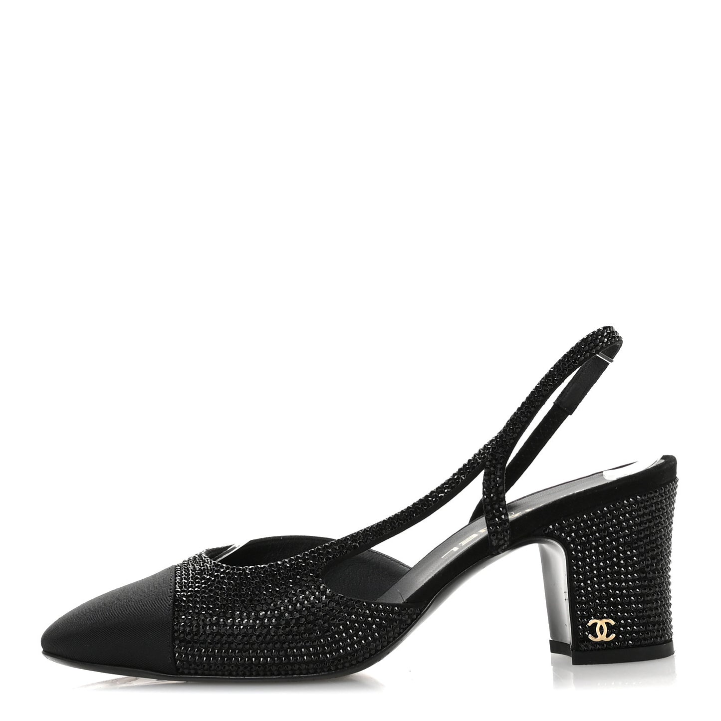 Strass Grosgrain Cap Toe CC Slingback Pumps 39 Black