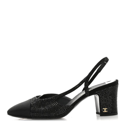 Chanel Strass Grosgrain Cap Toe CC Slingback Pumps 39 Black 1 of 10