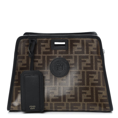 Fendi Glazed Fabric Vitello Century FF 1974 Stamp Patch Mini Peekaboo Defender Cover Mogano Panna Black 1 of 8
