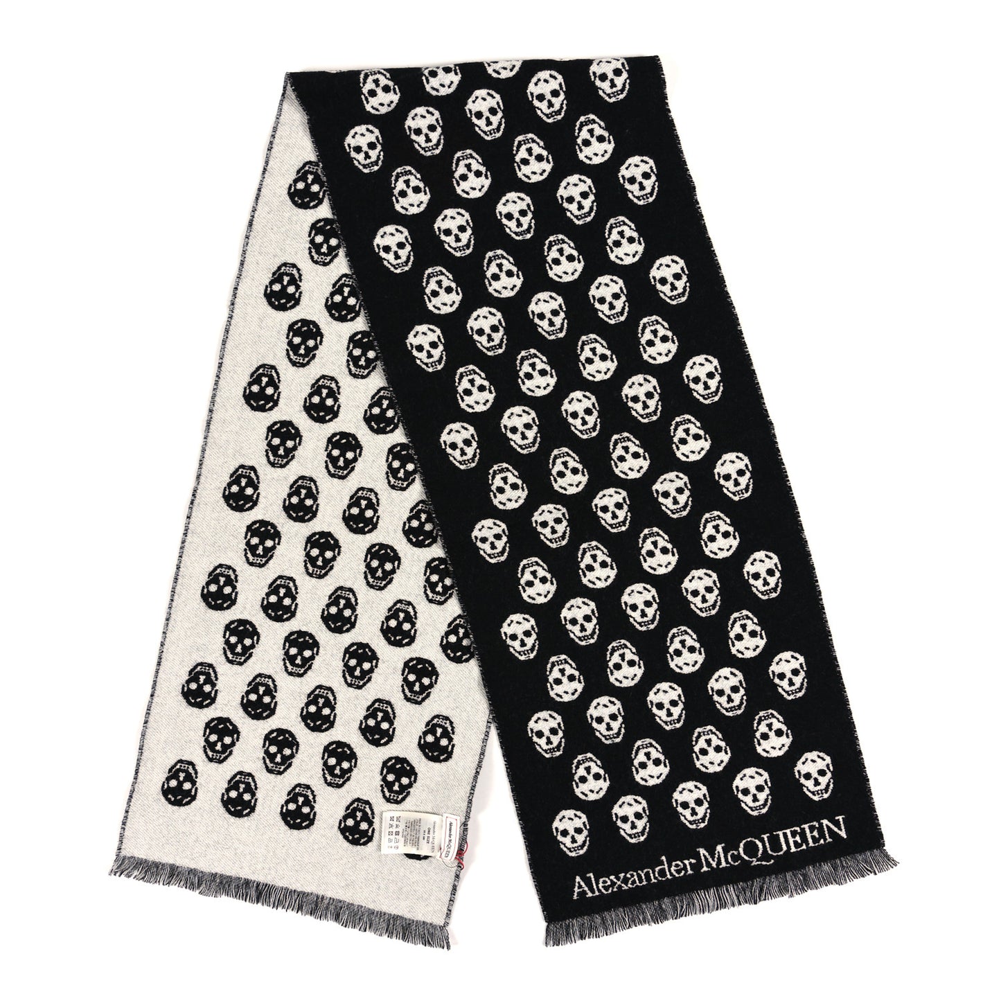 Wool Skull Scarf Black White